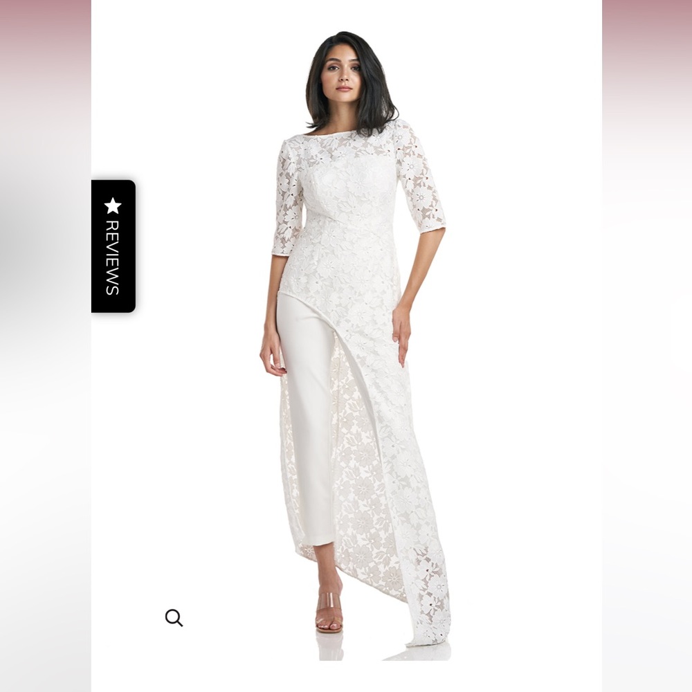 Kay Unger Womens  Lace Bateau Neck Jumpsuit, White